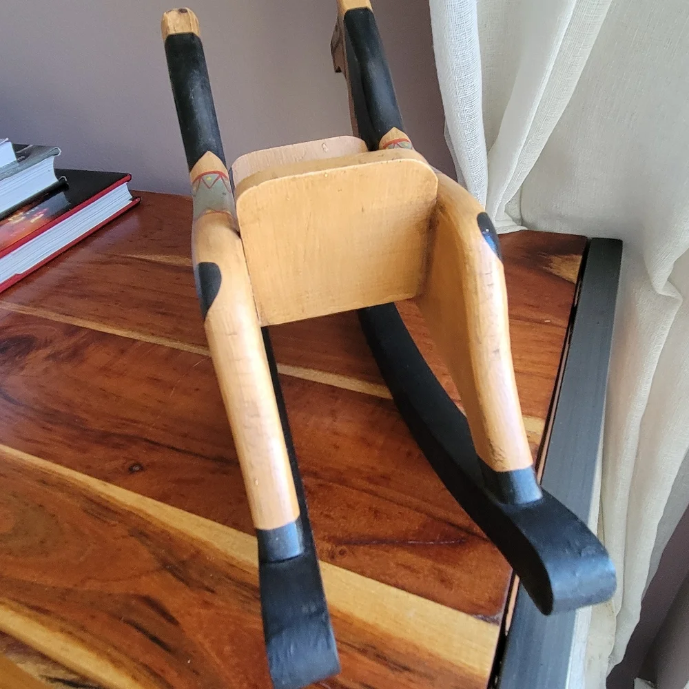 Vintage Handcrafted Wooden Rocking Chair Horse Decor For Doll Black/Brown